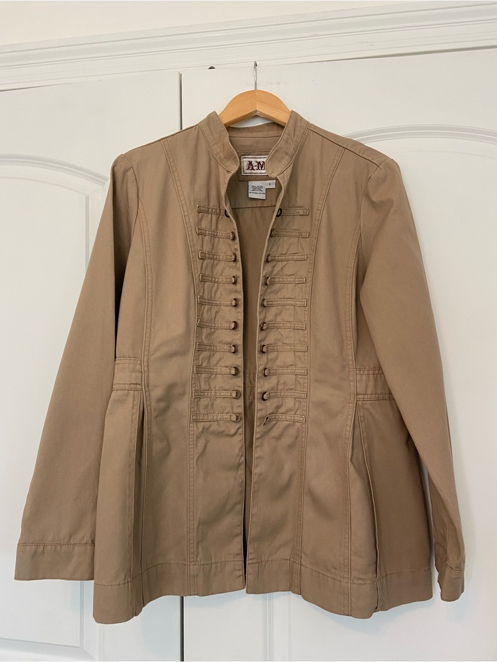 Y2K Napoleon Military Band Jacket Large Tan Khaki Cotton Hussar Vintage 2000s